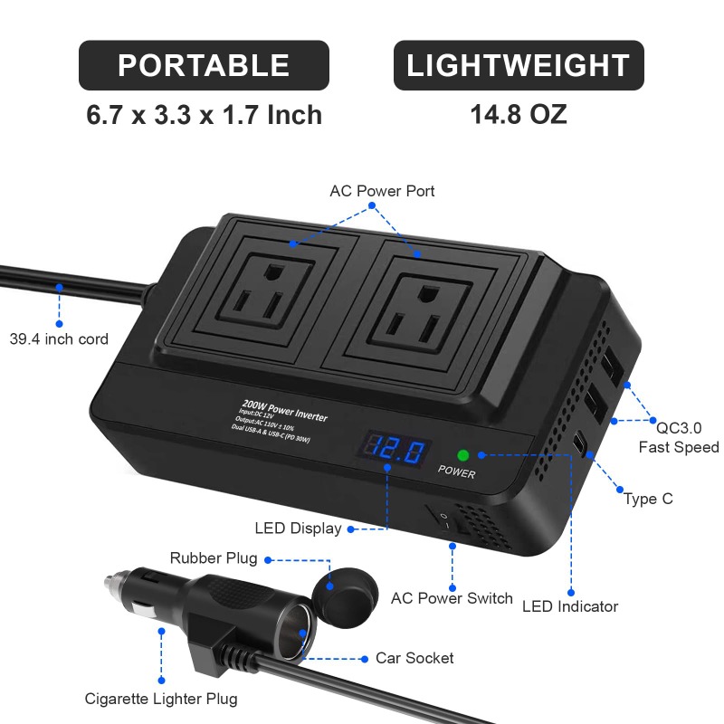 Inversor de Corriente para Aut - Outdoor Power Adapter Usb C reseña y precio